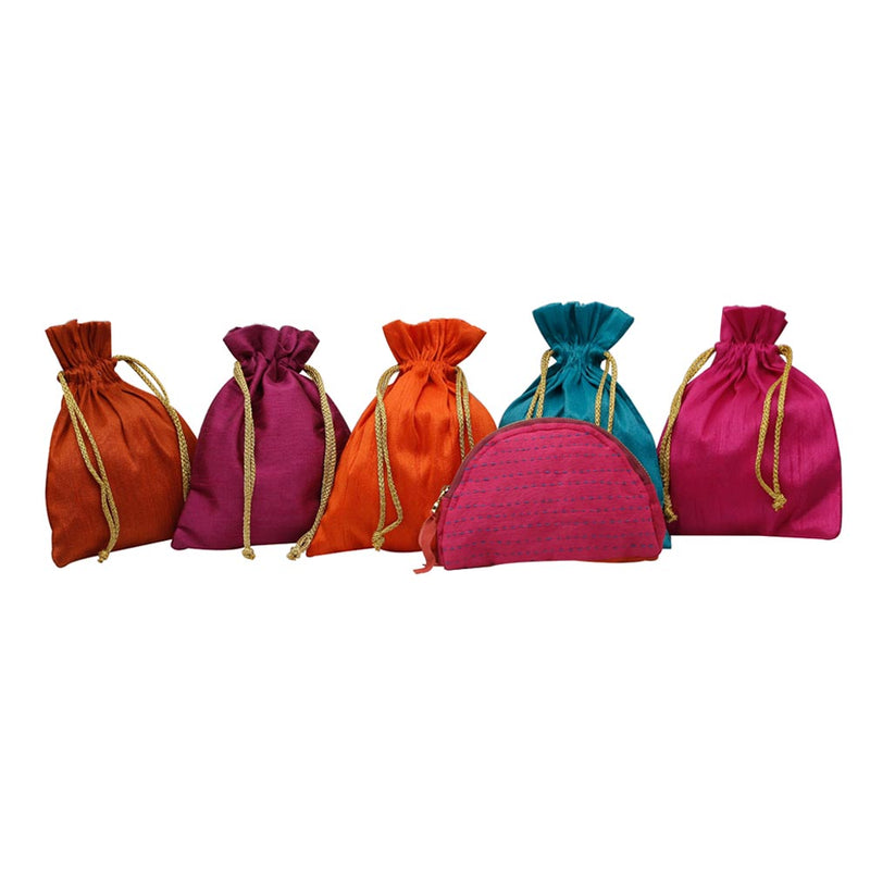 Handcrafted Colourful Potlis with Blue Pouch